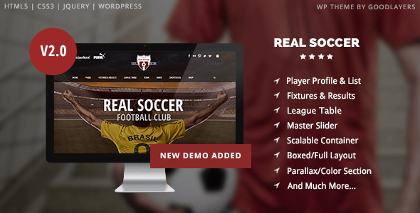 Real Soccer - Sport Clubs WordPress screenshot